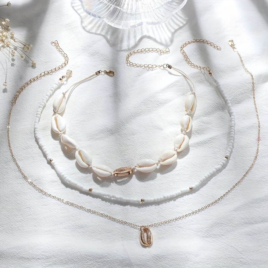 Shell Beaded Necklace Set Minimalist Vacation Style